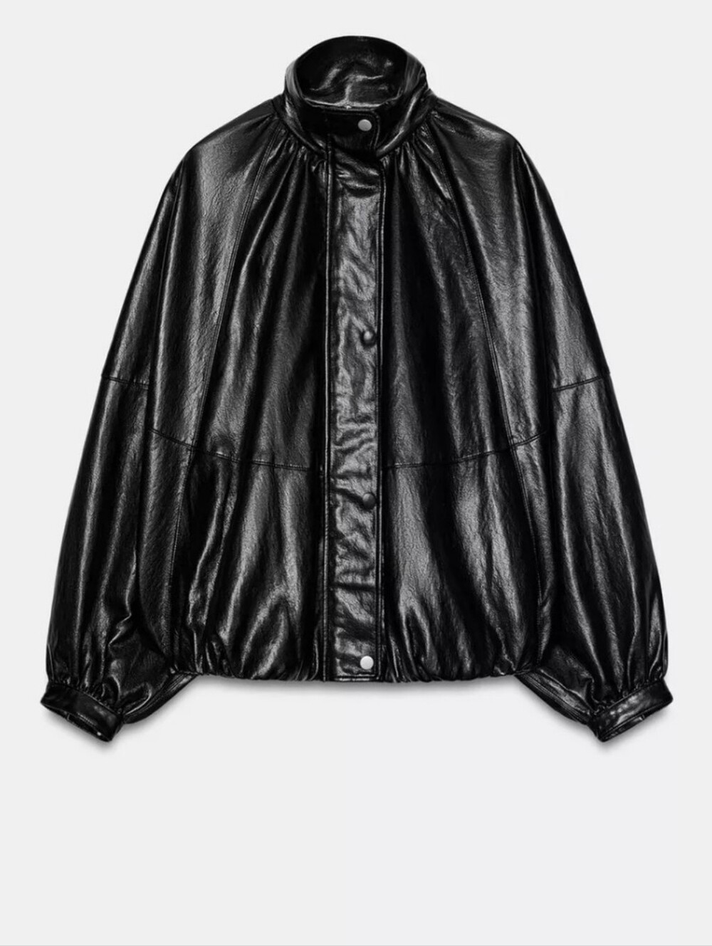 Zara Faux Leather Bomber Jacket Black Medium New